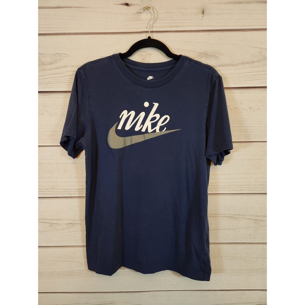 Nike‎ Womens Navy Blue Cotton Solid Short Sleeve Crew Neck Tee Shirt Size Small